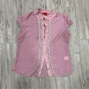 y2k button up lace blouse